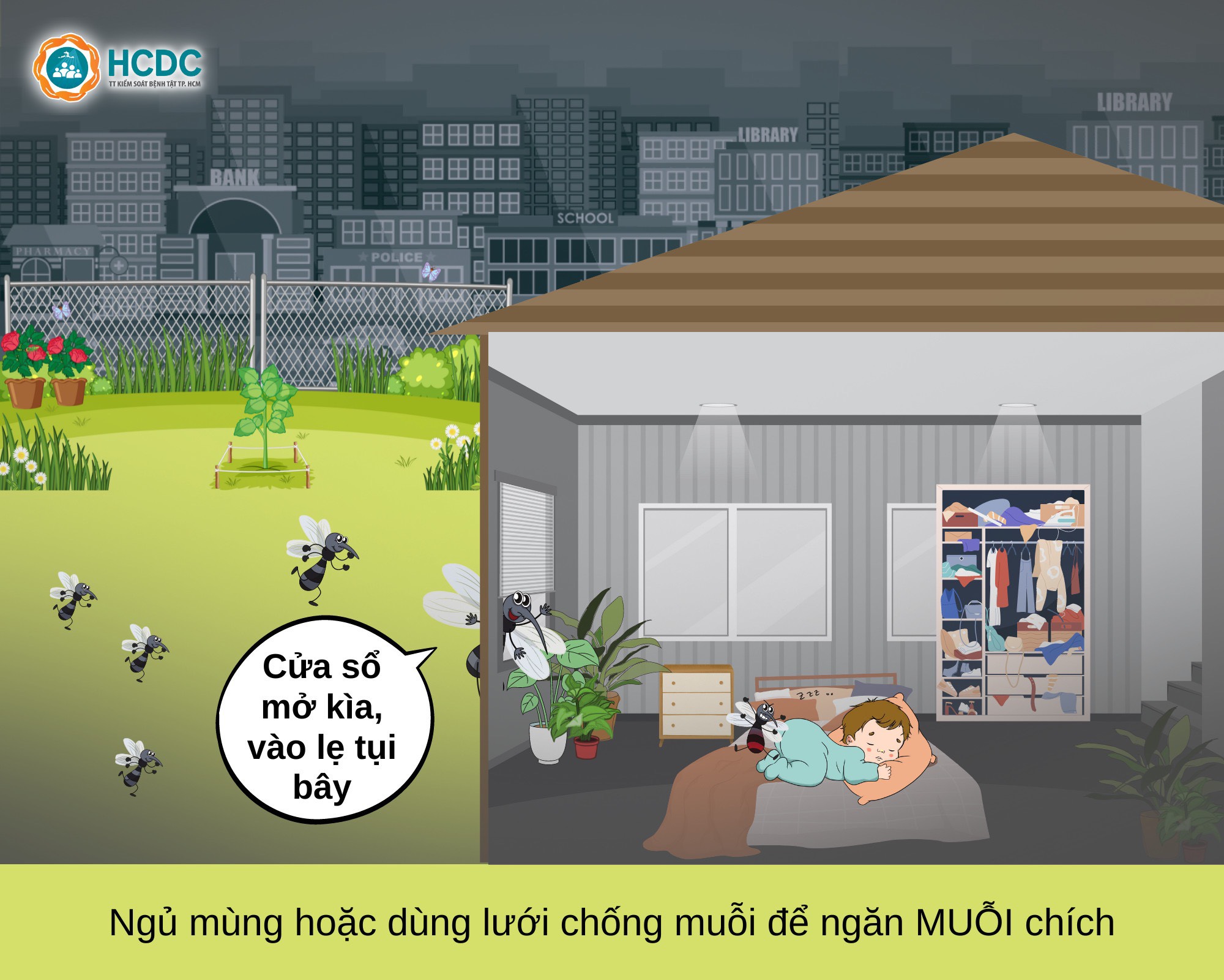 Ngủ mùng hoặc dùng lưới chống muỗi 