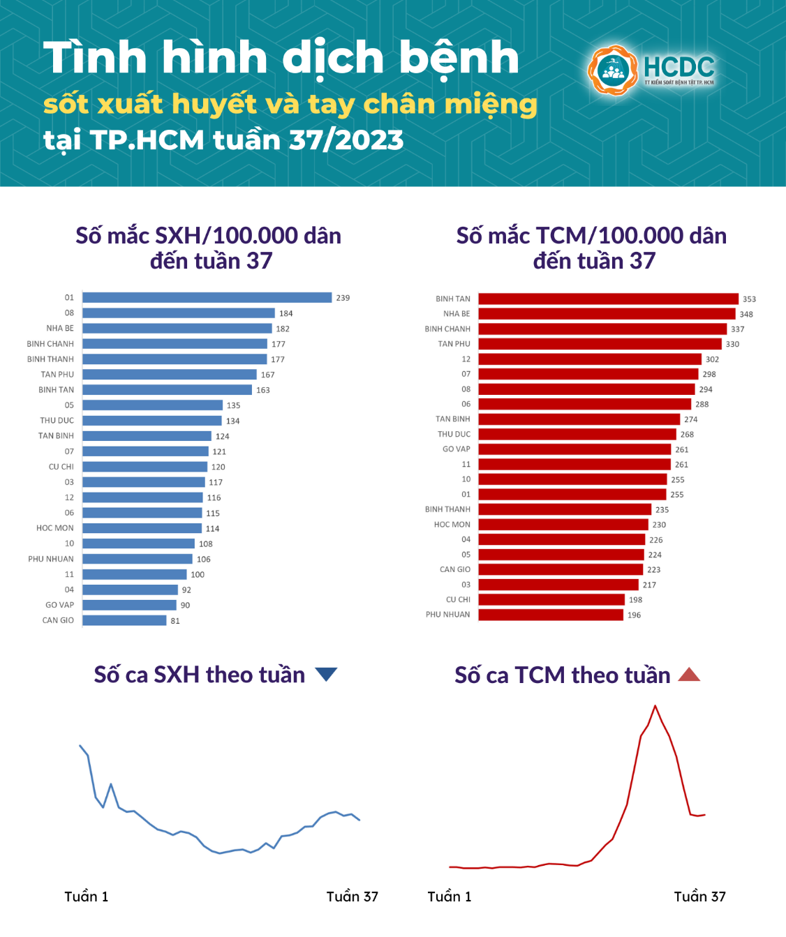 Tình hình dịch bệnh sốt xuất huyết và tay chân miệng tại TP. Hồ Chí Minh tính đến tuần 37/2023