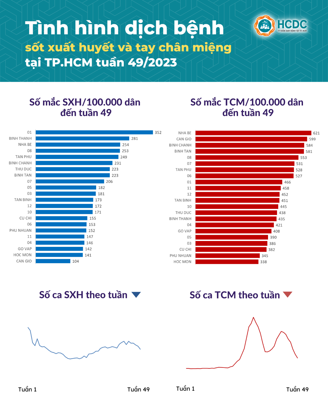 Tình hình dịch bệnh sốt xuất huyết và tay chân miệng tại TP. Hồ Chí Minh tính đến tuần 49/2023