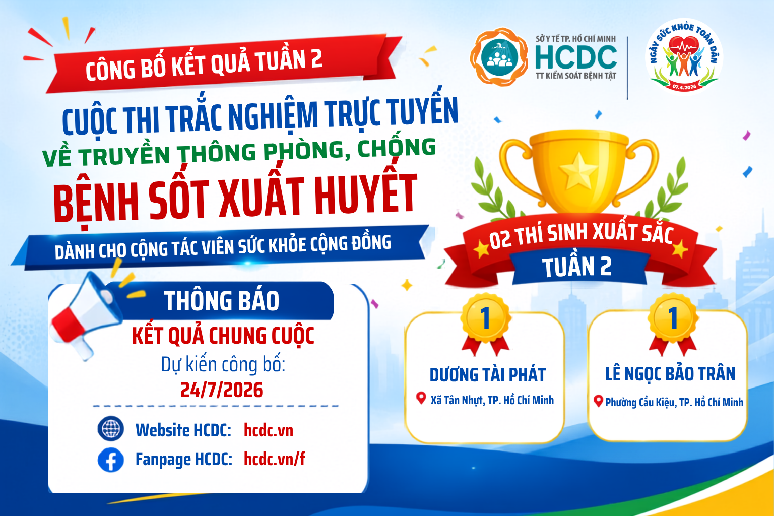 HCDC công bố kết quả tuần 2 Cuộc thi trực tuyến phòng, chống sốt xuất huyết