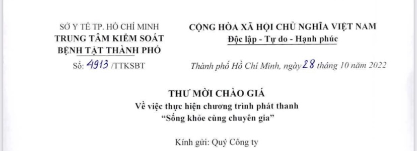 Thư mời chào giá về việc thực hiện chương trình phát thanh “Sống khỏe cùng chuyên gia”