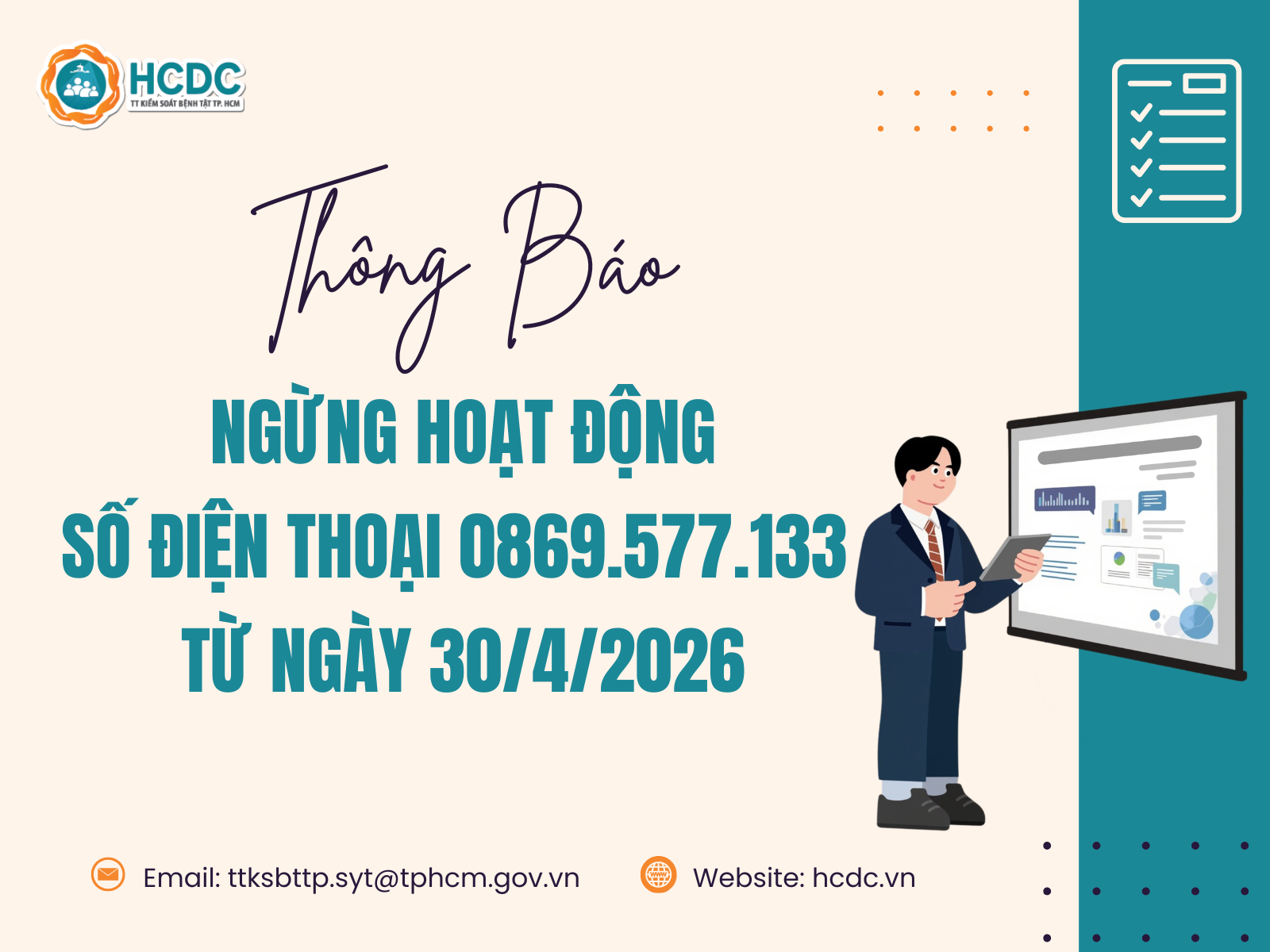 HCDC: Ngừng hoạt động đường dây nóng phòng chống dịch COVID-19 từ ngày 30/4/2026