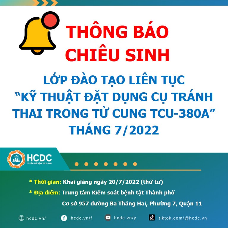 HCDC: Chiêu sinh lớp đào tạo liên tục “Kỹ thuật đặt dụng cụ tránh thai trong tử cung TCU-380A” tháng 7/2022