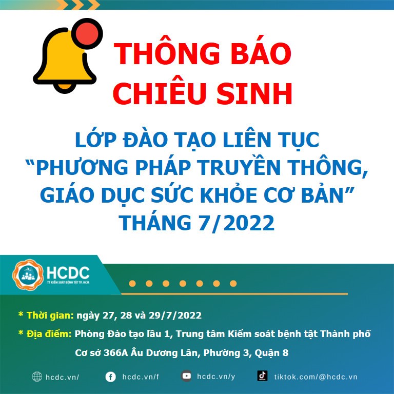 HCDC: Chiêu sinh lớp đào tạo liên tục “Phương pháp truyền thông, giáo dục sức khỏe cơ bản” tháng 7/2022