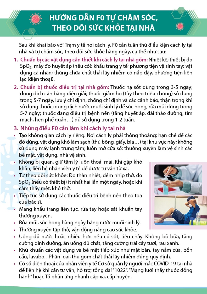 Hướng dẫn F0 tự chăm sóc và theo dõi sức khỏe tại nhà