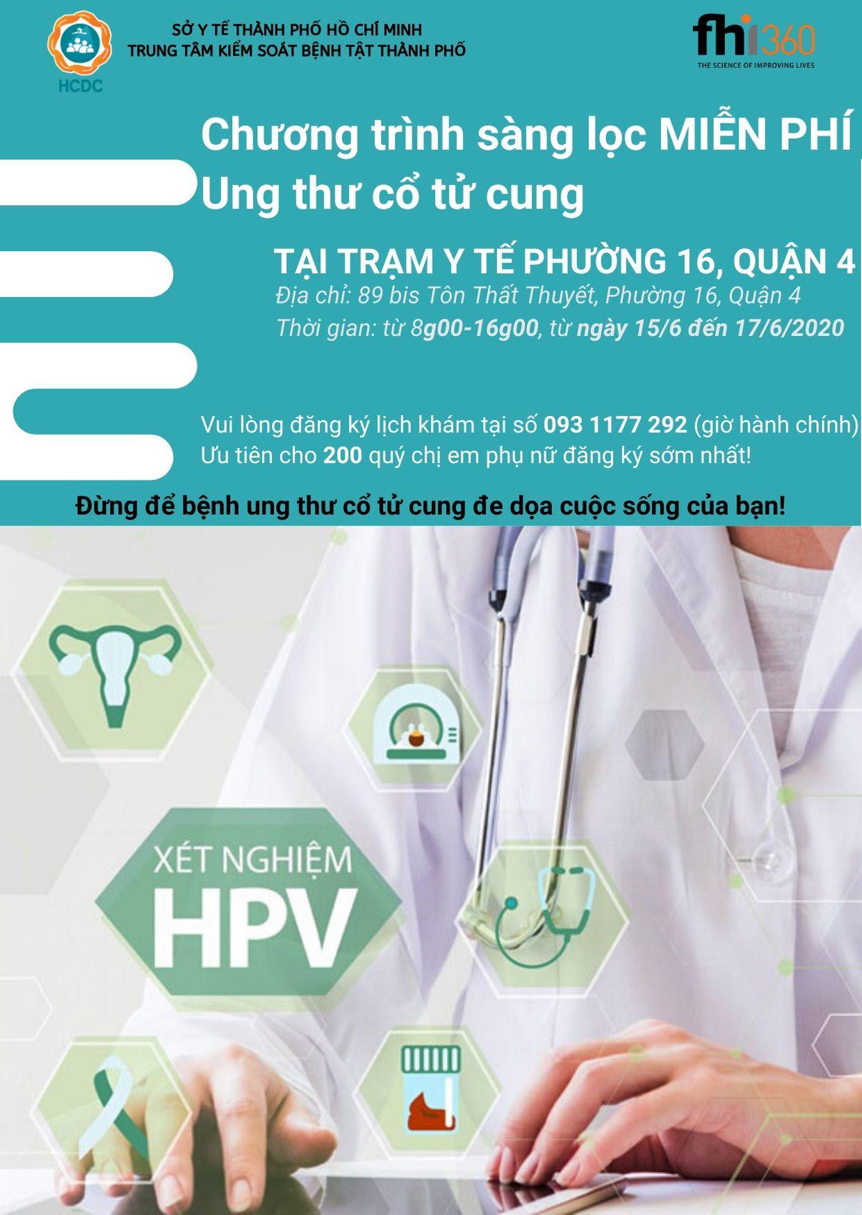 Khám và xét nghiệm sàng lọc miễn phí ung thư cổ tử cung cho 4800 phụ nữ tại thành phố Hồ Chí Minh 