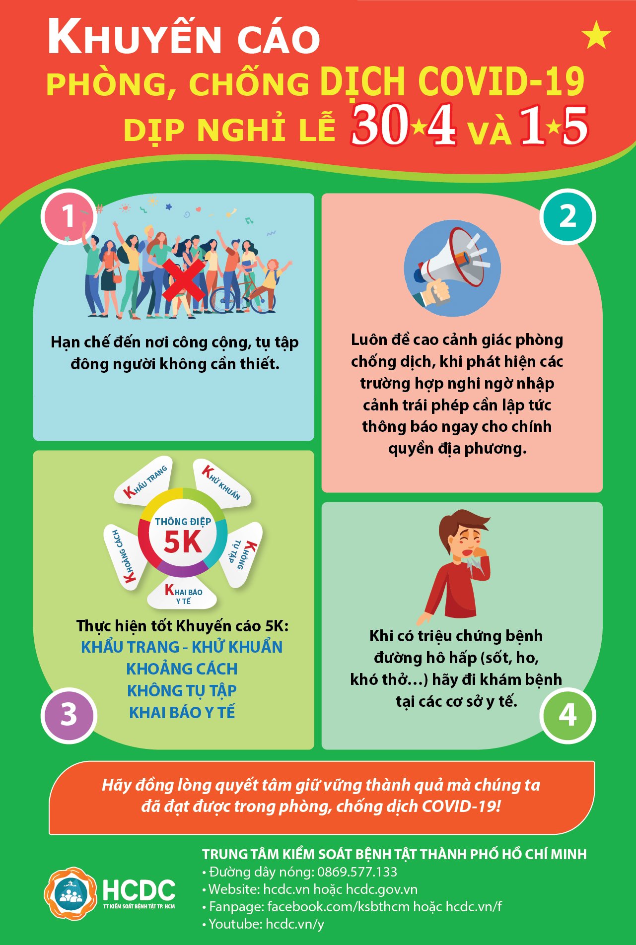 Khuyến cáo phòng, chống dịch COVID-19 dịp nghỉ lễ 30/4 và 1/5