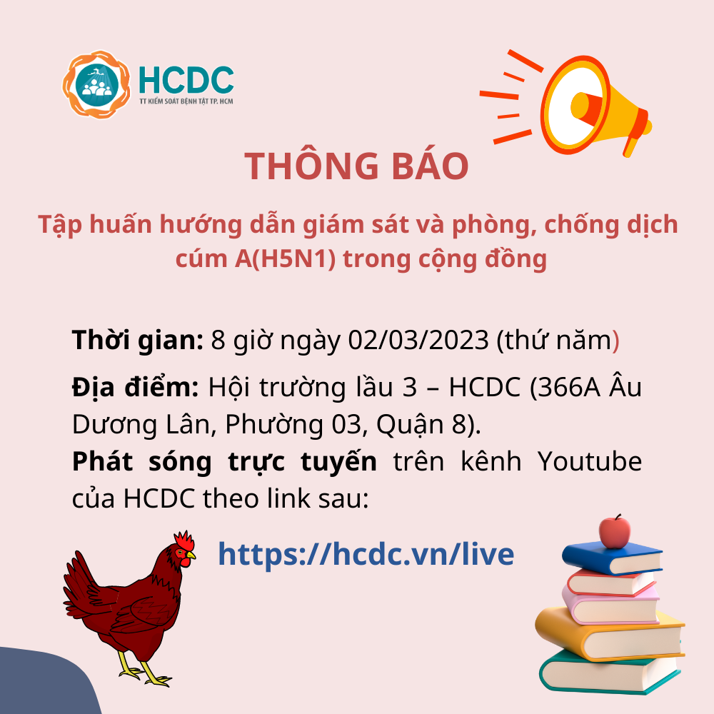 Thông báo lớp tập huấn Hướng dẫn giám sát và phòng, chống dịch cúm A(H5N1) trong cộng đồng