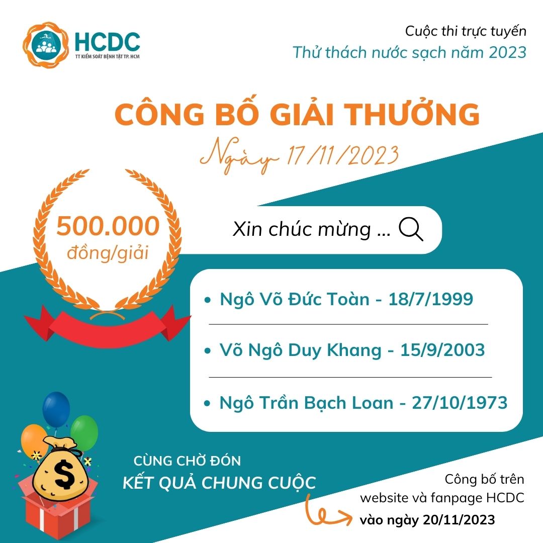 Thử thách nước sạch 2023: Kết quả giải thưởng ngày 17/11/2023