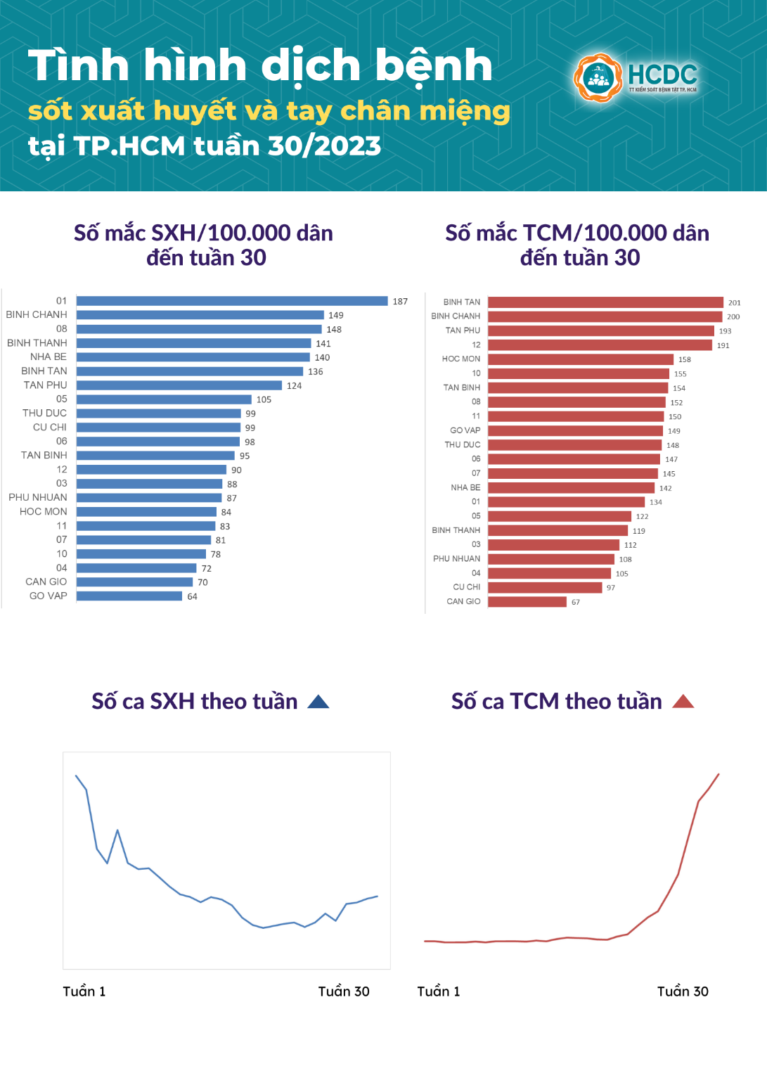 Tình hình dịch bệnh sốt xuất huyết và tay chân miệng tại TP. Hồ Chí Minh tính đến tuần 30/2023