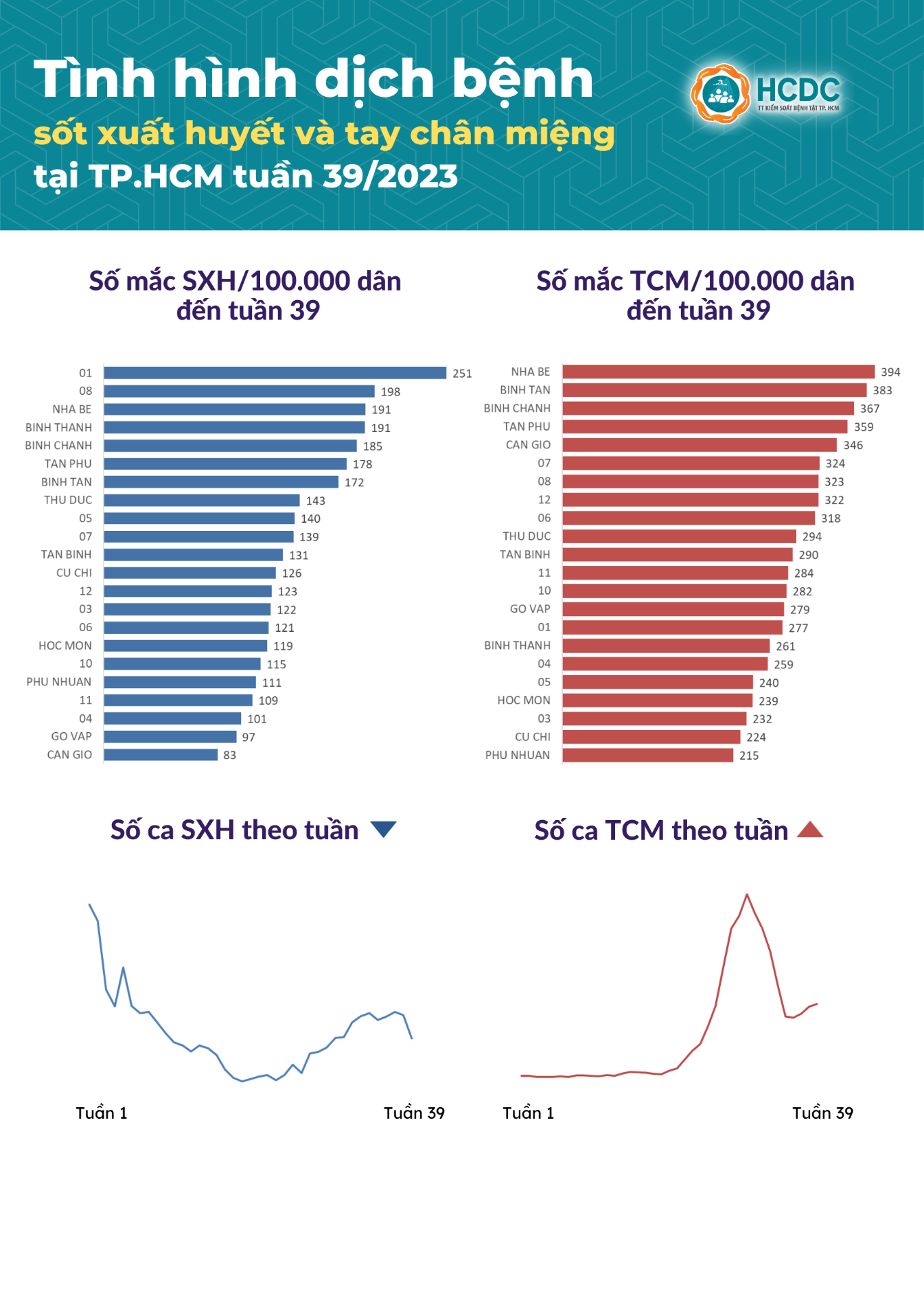 Tình hình dịch bệnh sốt xuất huyết và tay chân miệng tại TP. Hồ Chí Minh tính đến tuần 39/2023
