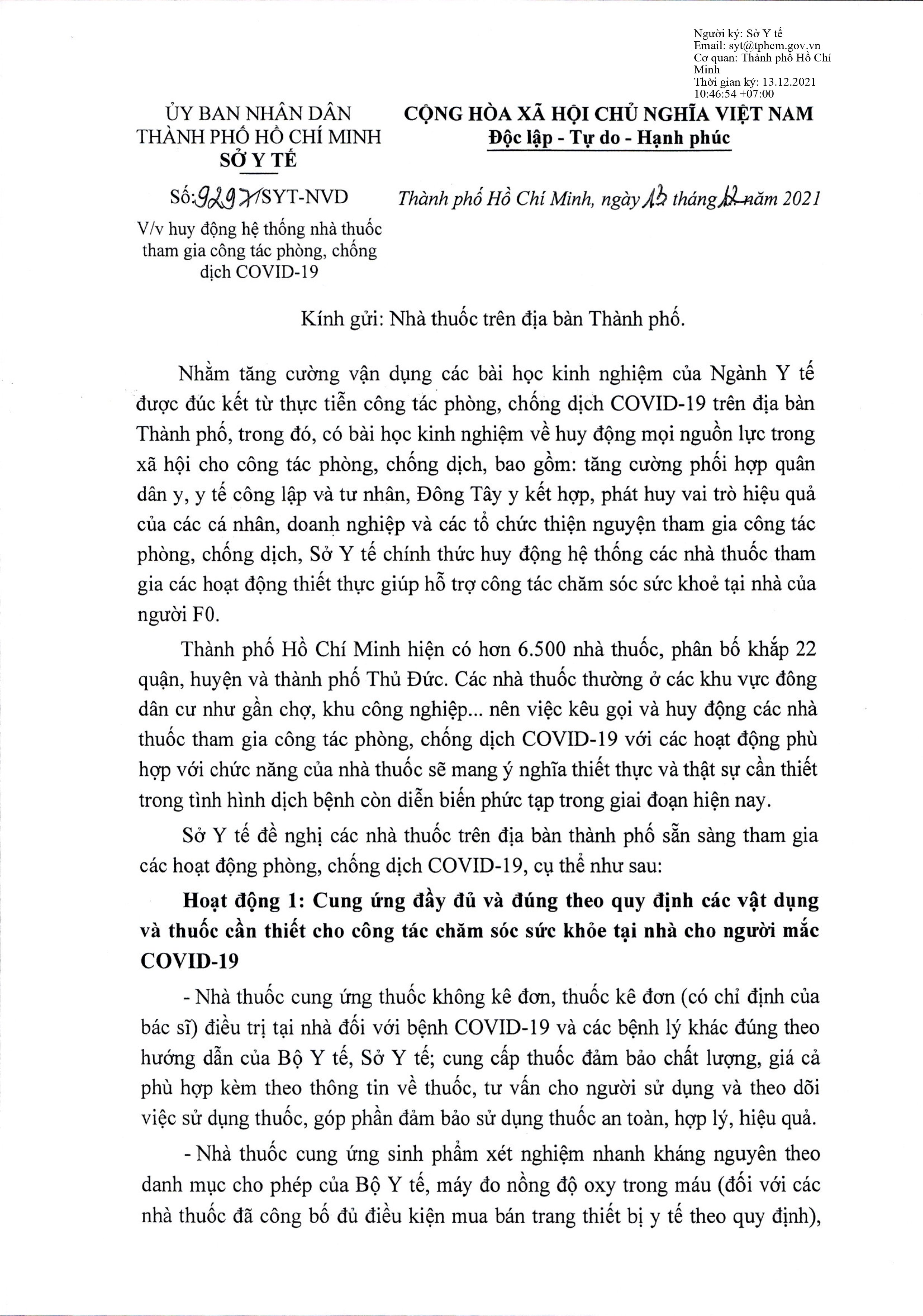 TP.HCM: Huy động hệ thống nhà thuốc tham gia chăm sóc F0 tại nhà