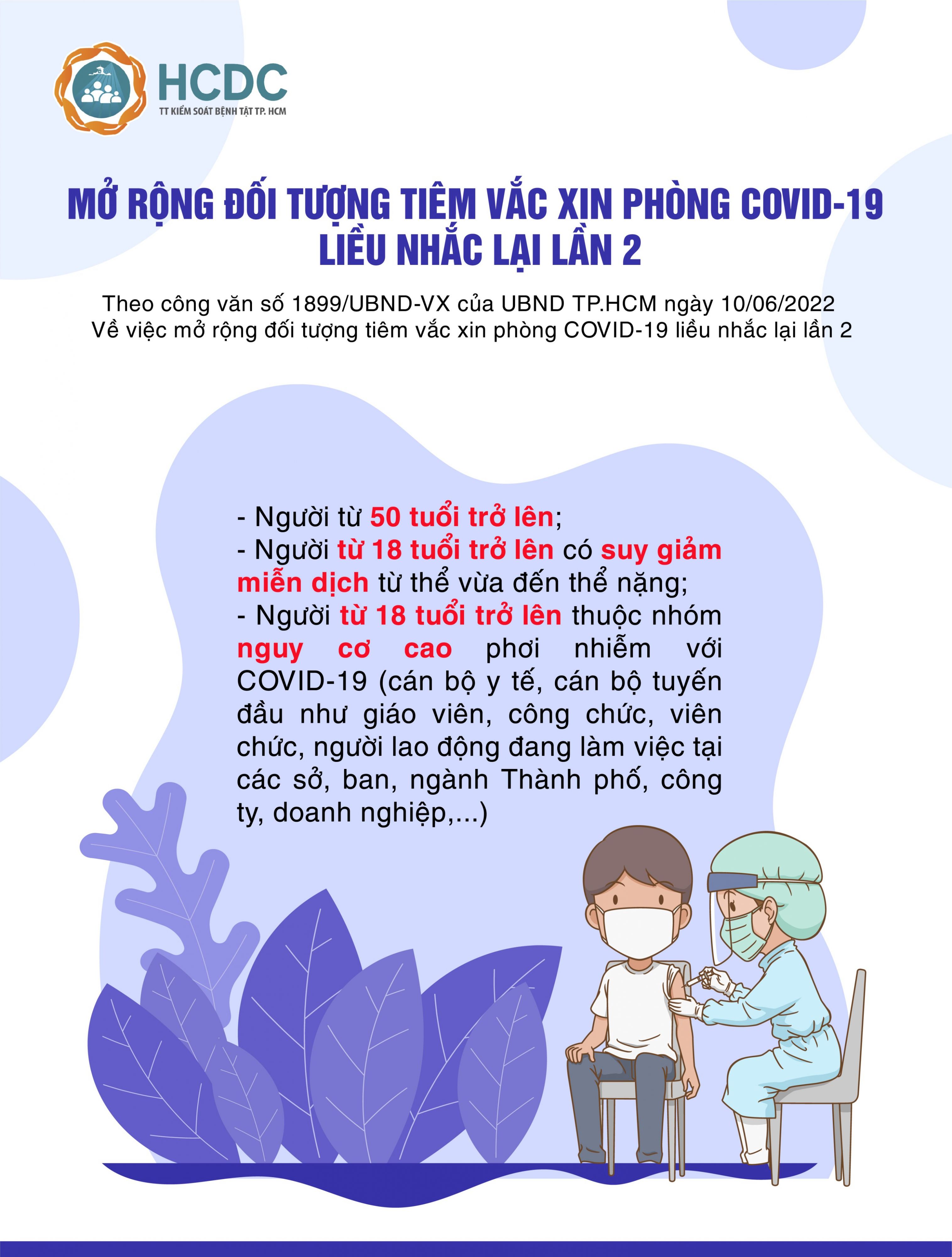 TPHCM: Mở rộng đối tượng tiêm vắc xin phòng COVID-19 liều nhắc lại lần 2
